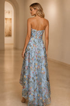 Romantic A-Line Sweetheart Strapless Zipper Back High-Low Wedding Guest Dress