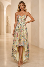 Romantic A-Line Sweetheart Strapless Zipper Back High-Low Wedding Guest Dress