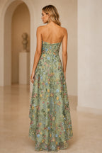 Romantic A-Line Sweetheart Strapless Zipper Back High-Low Wedding Guest Dress