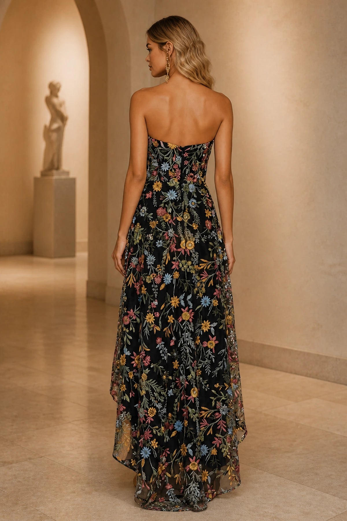 Romantic A-Line Sweetheart Strapless Zipper Back High-Low Wedding Guest Dress