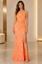Glamorous Hot Pink Mermaid One Shoulder Sleeveless Open Back Long Prom Dress