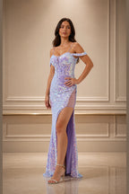 Glamorous Mermaid Sweetheart Spaghetti-Strap Off-Shoulder Lace-Up Floor-Length Prom Dress