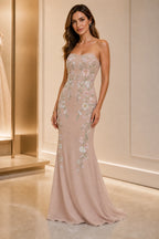 Mermaid Strapless Sleeveless Straight Back Long Wedding Guest Dress