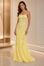 Mermaid Strapless Sleeveless Straight Back Long Wedding Guest Dress