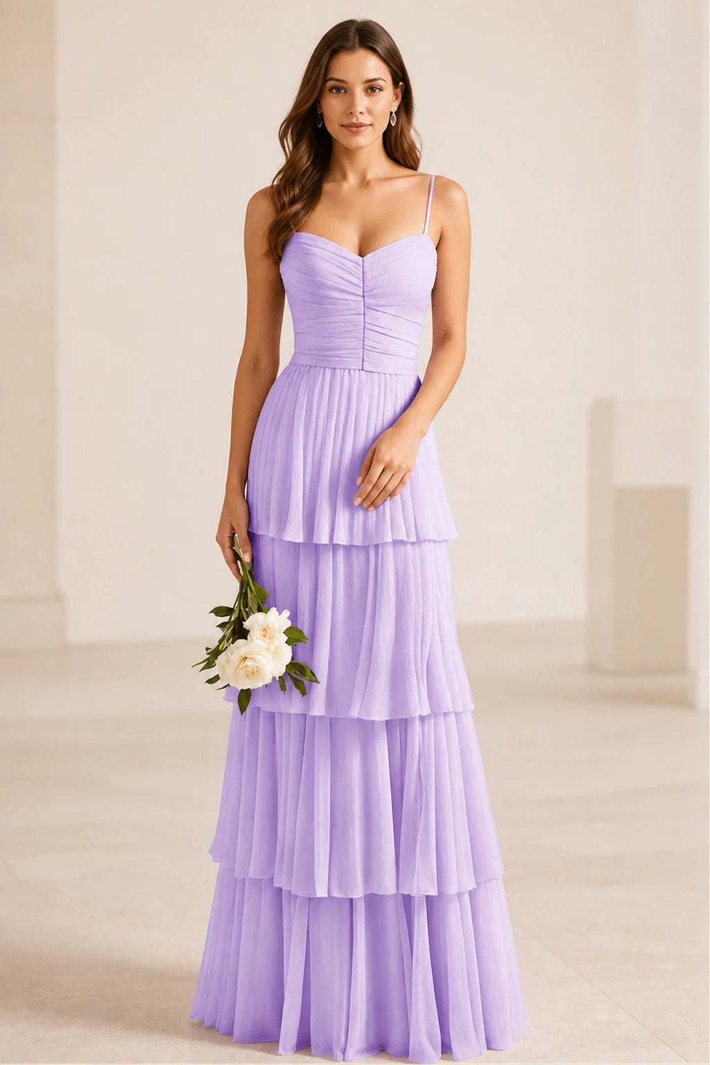 Romantic A-Line Sweetheart Spaghetti-Strap Zipper-Back Floor-Length Wedding Guest Dress