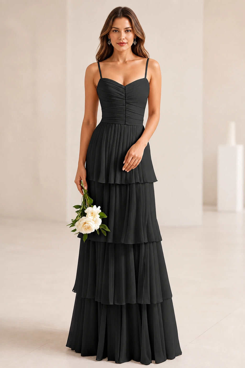 Romantic A-Line Sweetheart Spaghetti-Strap Zipper-Back Floor-Length Wedding Guest Dress