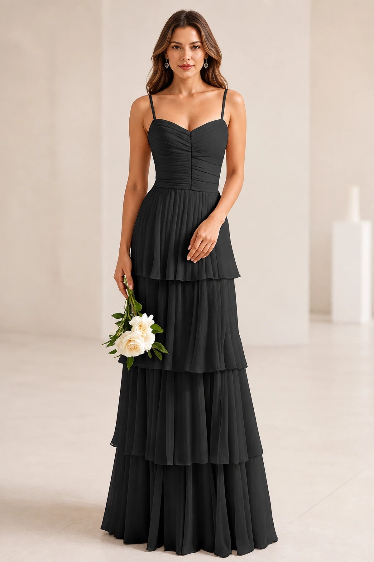 Romantic A-Line Sweetheart Spaghetti-Strap Zipper-Back Floor-Length Wedding Guest Dress