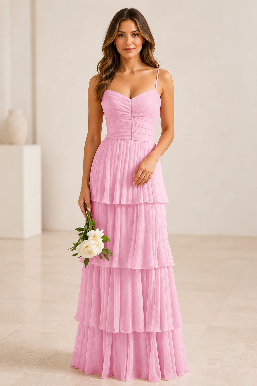 Romantic A-Line Sweetheart Spaghetti-Strap Zipper-Back Floor-Length Wedding Guest Dress