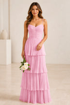 Romantic A-Line Sweetheart Spaghetti-Strap Zipper-Back Floor-Length Wedding Guest Dress