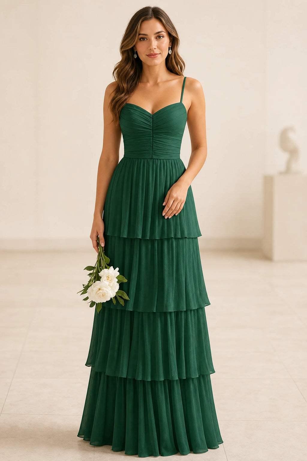 Romantic A-Line Sweetheart Spaghetti-Strap Zipper-Back Floor-Length Wedding Guest Dress