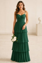 Romantic A-Line Sweetheart Spaghetti-Strap Zipper-Back Floor-Length Wedding Guest Dress