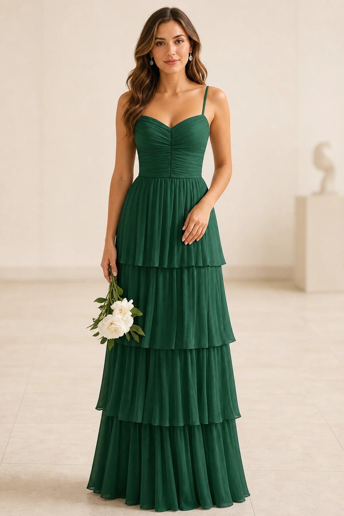 Romantic A-Line Sweetheart Spaghetti-Strap Zipper-Back Floor-Length Wedding Guest Dress