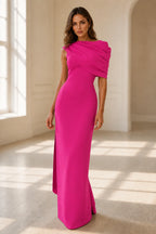 Lime Green Asymmetric Draped Sheath Bateau Neck Sleeveless Long Evening Dress
