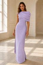 Lime Green Asymmetric Draped Sheath Bateau Neck Sleeveless Long Evening Dress