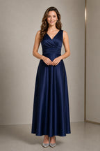 Flattering a-line v-neck sleeveless v-back long mother of the bride dress