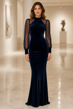 Refined Mermaid High Neck Sheer Sleeve Mother of the Bride Dress