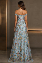 Romantic A-Line Sweetheart Off-Shoulder Embroidered Floor-Length Wedding Guest Dress