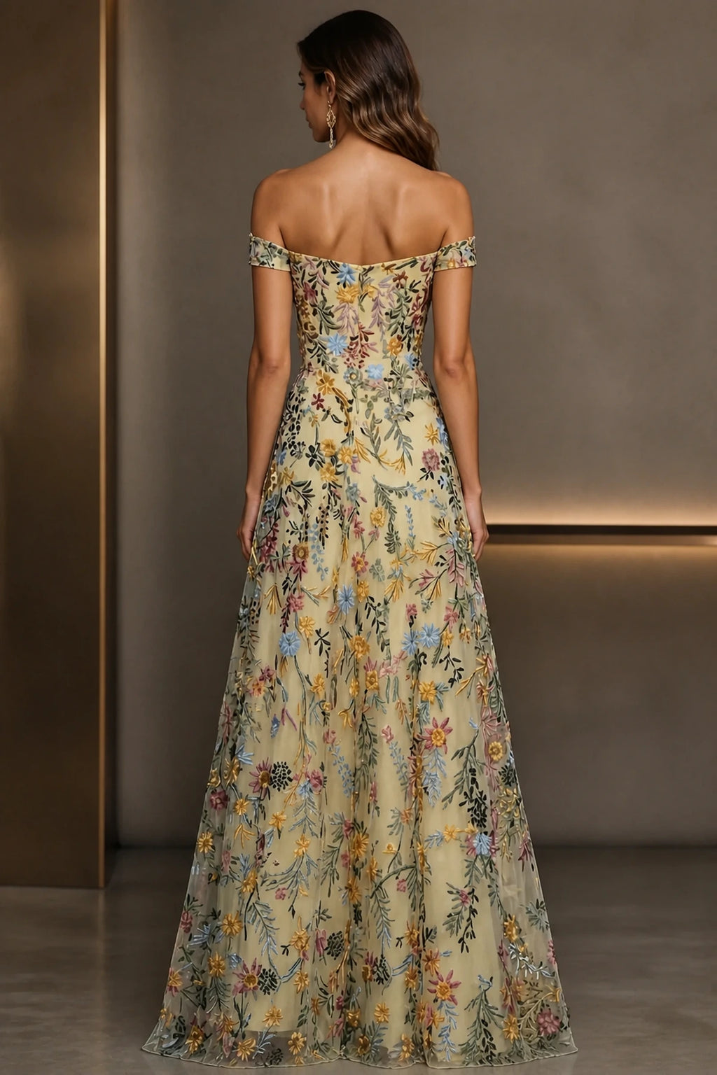 Romantic A-Line Sweetheart Off-Shoulder Embroidered Floor-Length Wedding Guest Dress