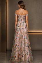 Romantic A-Line Sweetheart Off-Shoulder Embroidered Floor-Length Wedding Guest Dress