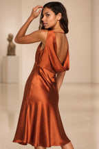 Chic Sheath V-Neck Sleeveless Cowl Back Midi Wedding Guest Dress