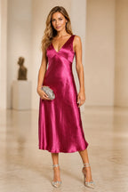 Chic Sheath V-Neck Sleeveless Cowl Back Midi Wedding Guest Dress