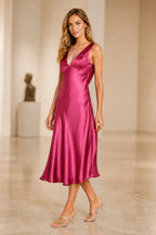 Chic Sheath V-Neck Sleeveless Cowl Back Midi Wedding Guest Dress