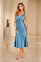 Chic Sheath V-Neck Sleeveless Cowl Back Midi Wedding Guest Dress
