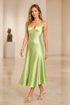 Chic Sheath V-Neck Sleeveless Cowl Back Midi Wedding Guest Dress