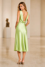 Chic Sheath V-Neck Sleeveless Cowl Back Midi Wedding Guest Dress