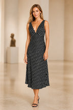 Chic Sheath V-Neck Sleeveless Cowl Back Midi Wedding Guest Dress