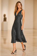 Chic Sheath V-Neck Sleeveless Cowl Back Midi Wedding Guest Dress