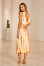 Chic Sheath V-Neck Sleeveless Cowl Back Midi Wedding Guest Dress