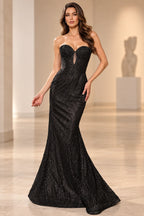 Strapless Beaded Corset Sweetheart Mermaid Long Prom Dress