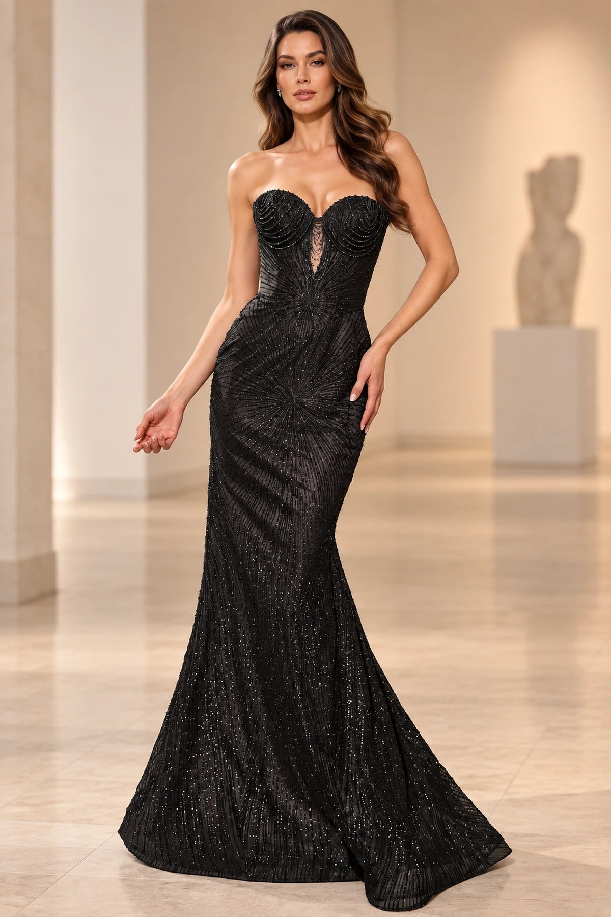 Strapless Beaded Corset Sweetheart Mermaid Long Prom Dress