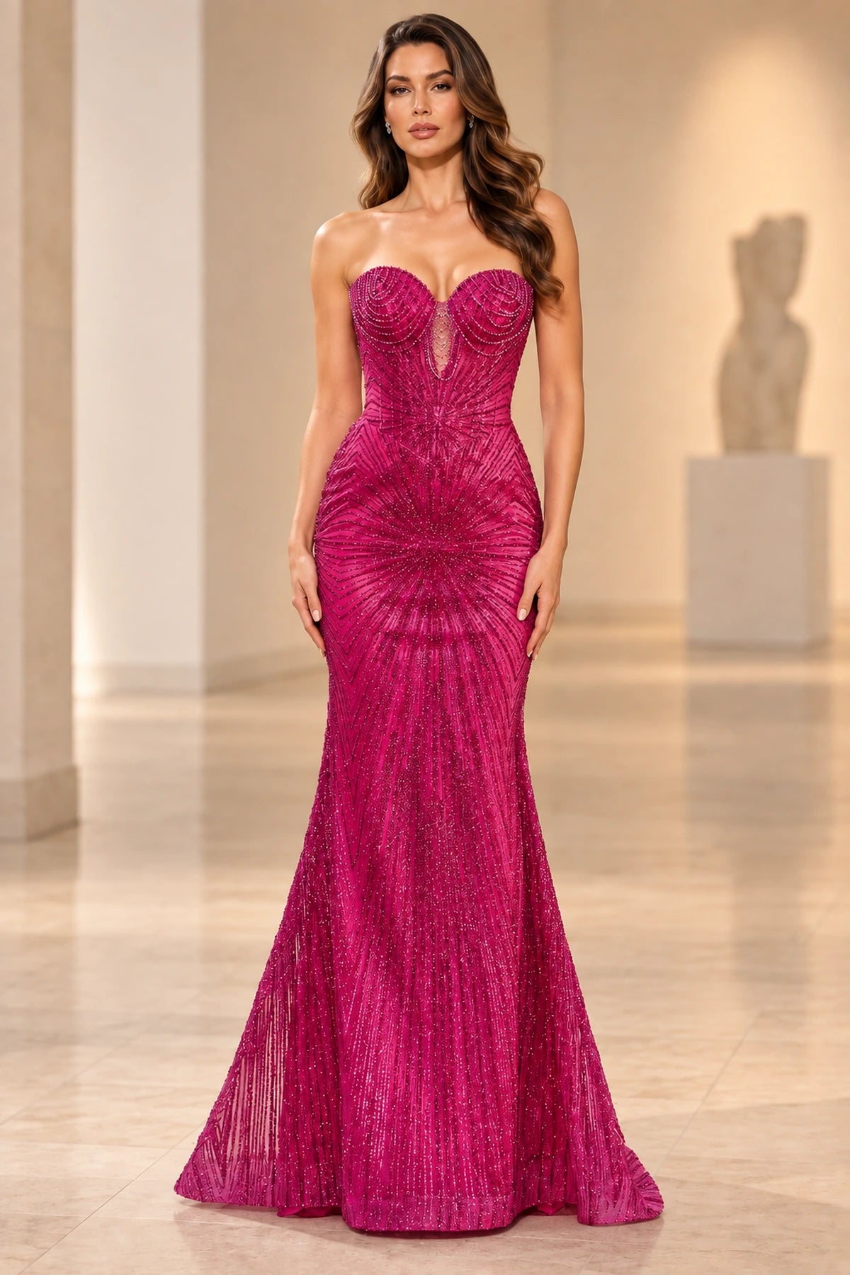 Strapless Beaded Corset Sweetheart Mermaid Long Prom Dress