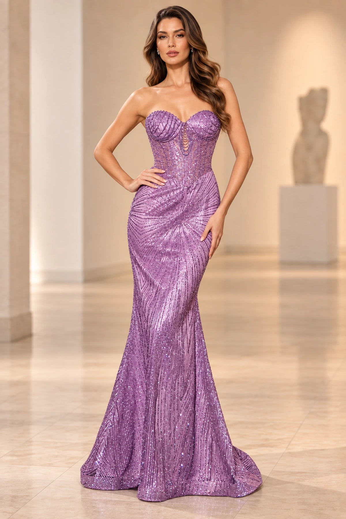 Strapless Beaded Corset Sweetheart Mermaid Long Prom Dress