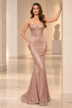 Strapless Beaded Corset Sweetheart Mermaid Long Prom Dress