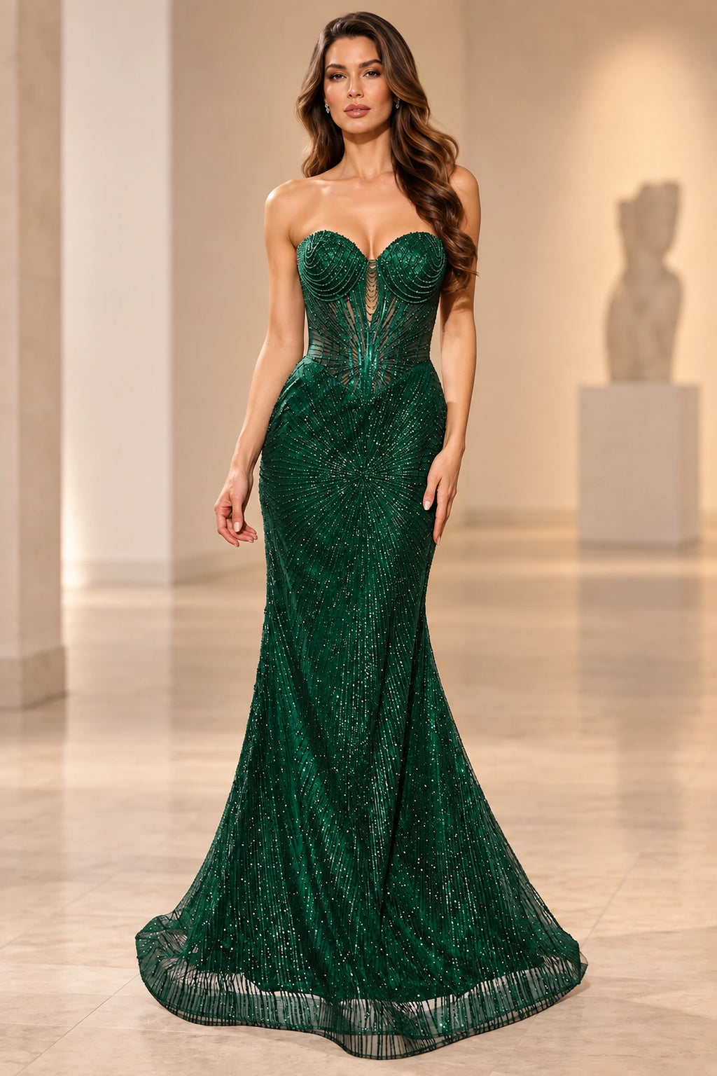 Strapless Beaded Corset Sweetheart Mermaid Long Prom Dress