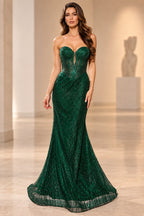 Strapless Beaded Corset Sweetheart Mermaid Long Prom Dress