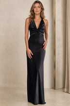 Chic Sheath Halter V-Neck Sleeveless Open-Back Floor-Length Wedding Guest Dress