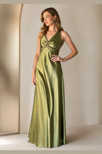 Chic Sheath Halter V-Neck Sleeveless Open-Back Floor-Length Wedding Guest Dress