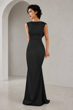 Satin Mermaid Cowl Back Sleeveless Long Wedding Guest Dress