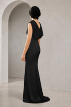 Satin Mermaid Cowl Back Sleeveless Long Wedding Guest Dress