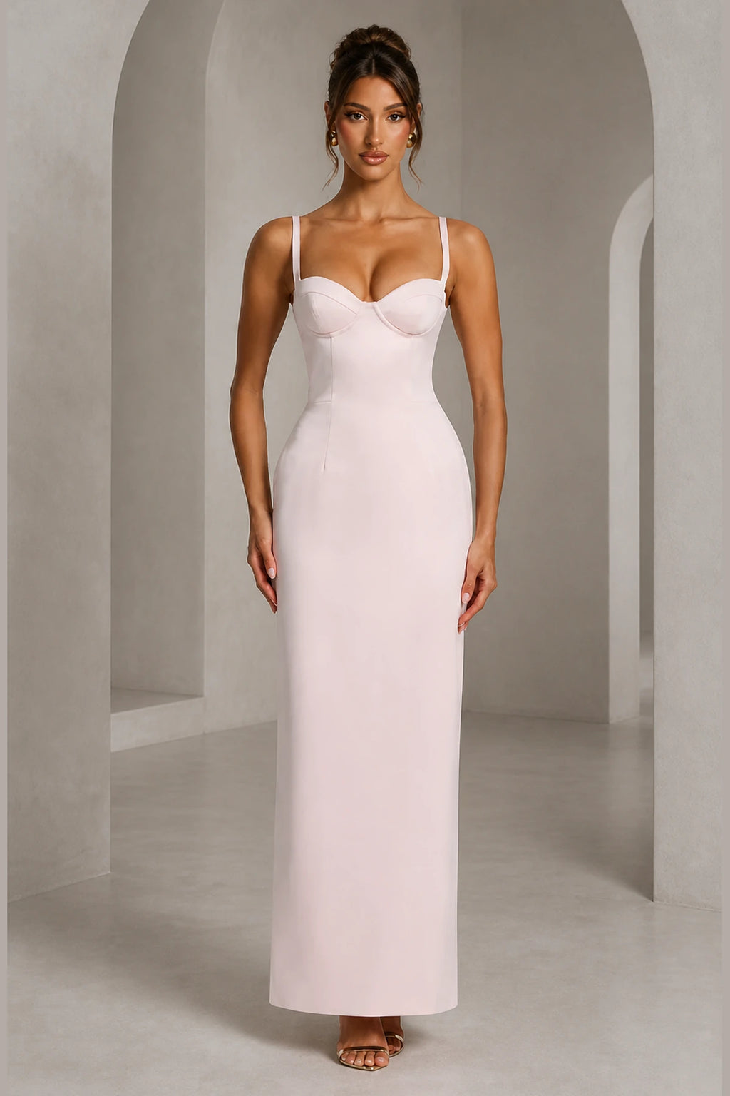 Modern Sheath Sweetheart Spaghetti-Strap Sleeveless Floor-Length Wedding Guest Dress