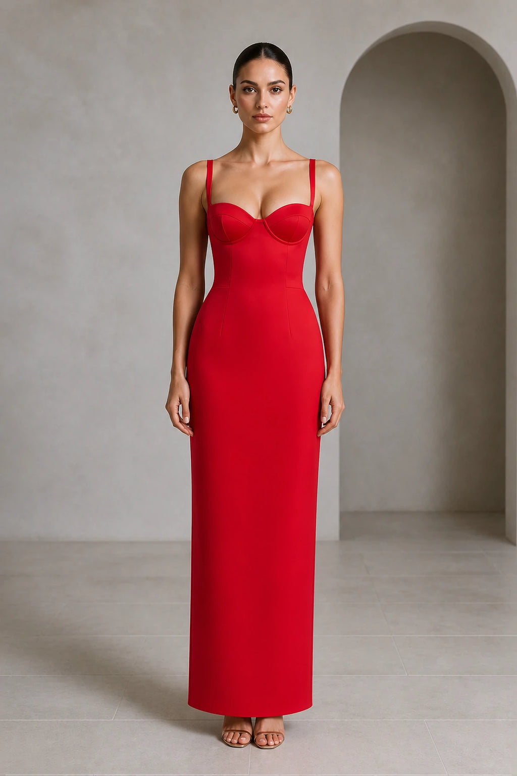 Modern Sheath Sweetheart Spaghetti-Strap Sleeveless Floor-Length Wedding Guest Dress