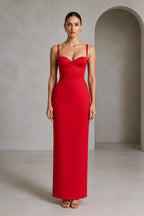 Modern Sheath Sweetheart Spaghetti-Strap Sleeveless Floor-Length Wedding Guest Dress