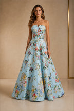 Floral Strapless A-Line Open Back Long Prom Dress