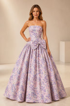 Floral Ball Gown Strapless Sleeveless Lace‑Up Back Long Prom Dress