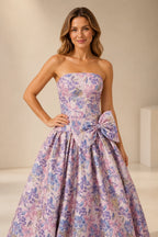 Floral Ball Gown Strapless Sleeveless Lace‑Up Back Long Prom Dress
