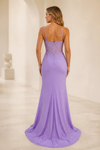 Back view Graceprom lace corset mermaid prom dress with adjustable straps and zipper closure
